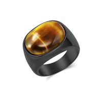 Stfery Bague Chevalière Ovale Acier Inoxydable Homme, Bague Noir Large Incrusté d'Œil de Tigre 15mm Fantaisie Taille 55