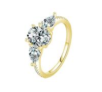 Stfery Bague classique en or jaune 9 K/14 carats avec triple pierre en moissanite pour femme, 4.5, Or jaune 9 carats, Moissanite