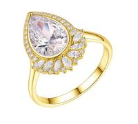 Stfery Bague cocktail en or jaune 18 carats avec pierre précieuse en forme de goutte d'eau et moissanite personnalisée pour femme, 4, Métal, Moissanite