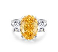 Stfery Bague cocktail triple pierre précieuse or blanc 18 carats personnalisée, 6 carats citrine ovale avec moissanite bague de fiançailles pour femme4, 8, Métal, Citrine Moissanite