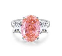 Stfery Bague cocktail triple pierre précieuse or blanc 18 carats personnalisée, 6 carats ovale créé en laboratoire Padparadscha saphir bague de mariage pour femme, 6, Métal, Moissanite Saphir