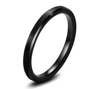 Stfery Bague Couple Acier Tungstène Brossée Couple, Bague Biseauté Noir 2mm Unisexe Classique Taille 48