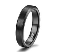 Stfery Bague Couple Acier Tungstène Brossée Couple, Bague Biseauté Noir 4mm Unisexe Classique Taille 47