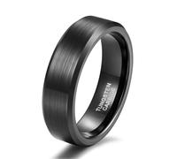 Stfery Bague Couple Acier Tungstène Brossée Couple, Bague Biseauté Noir 6mm Unisexe Classique Taille 48
