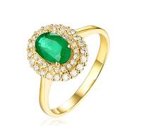 Stfery Bague d'anniversaire en or jaune 18 carats sertie d'émeraudes ovales de 0,7 ct et de diamants sertis pavé, 8, Métal, Aucune pierre précieuse