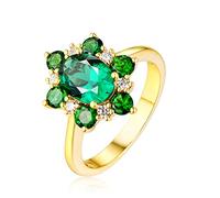 Stfery Bague d'anniversaire en or jaune 18 carats sertie d'émeraudes ovales de 1,67 ct et de diamants pavés, 9, Métal, Aucune pierre précieuse