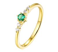 Stfery Bague d'anniversaire en or jaune 18 carats sertie d'émeraudes rondes de 0,1 ct et de diamants sertis pavé, I 1/2, Métal, Aucune pierre précieuse