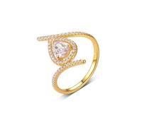 Stfery Bague de cocktail en or jaune 18 carats avec pierre précieuse en forme de goutte d'eau et moissanite personnalisée pour femme, 9, Métal, Moissanite