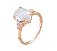 Stfery Bague de cocktail en or rose 9 carats avec pierre précieuse en forme de goutte d'eau et moissanite personnalisée pour femme, 7, Métal, Moissanite