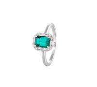 Stfery Bague de demande en or blanc 9 K/14 K/18 K, style vintage, avec pavé halo, rectangulaire, bijou pour femme, alliances avec émeraude de laboratoire 1 ct et moissanite Taille 47 à 65, 52 (16,6
