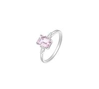 Stfery Bague de fiançailles en morganite en or blanc 9K/14K/18K pour elle, bague de promesse classique en or à trois pierres avec morganite rectangulaire de 2,5 carats et moissanite personnalisée, 8.5