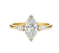 Stfery Bague de fiançailles en or 18 carats avec triple pierre en or véritable, marquis moissanite personnalisée pour femme, 4.5, Métal, Moissanite