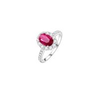 Stfery Bague de fiançailles en or 9 K/14 K/18 carats en ru réé, élégante bague en or blanc avec rubis ovale de 1 ct et moissanites pavées personnalisées, 8, Métal, Ru ultivés en laboratoire