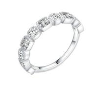 Stfery Bague de fiançailles en or blanc 9 K/14 carats avec alternance de demi-éternité en or véritable, bague de promesse en moissanite pour femme, 10, Or blanc 9 carats, Moissanite