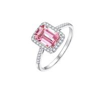 Stfery Bague de fiançailles en or blanc 9 K/14 K/18 carats avec tourmaline rose, élégante bague rectangulaire pour elle, bague de promesse avec tourmaline 1,4 ct et diamants pavés d'or personnalisé, 8