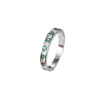 Stfery Bague de fiançailles en or blanc 9K/14K/18K en émeraude créée, bague d'éternité classique pour elle, bagues d'anniversaire avec émeraude carrée cultivée en laboratoire et or moissanite