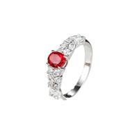 Stfery Bague de fiançailles en or blanc 9K/14K/18K en rubis créé, élégante bague de promesse pour femme avec 4 griffes 1 ct ovale cultivé en laboratoire et or moissanite personnalisé, 8.5, Métal