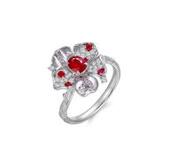 Stfery Bague de fiançailles en or blanc 9K/14K/18K pour femme, bague de cocktail élégante en or avec rubis naturel 0,5 ct et diamants personnalisés, 8.5, Métal, Rubis Diamant