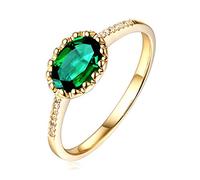 Stfery Bague de fiançailles en or jaune 18 carats sertie d'émeraudes ovales de 0,7 ct et de diamants sertis pavé, 11, Métal, Aucune pierre précieuse