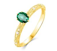 Stfery Bague de fiançailles en or jaune 18 carats sertie d'une émeraude ovale de 0,3 ct et de diamants sertis pavé personnalisable, 11, Métal, Aucune pierre précieuse