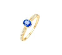 Stfery Bague de fiançailles en or jaune 9 K/14 K/18 K, élégante halo ovale à une rangée, bijou pour femme, bague de demande en or véritable avec saphir de laboratoire 1 ct et moissanite Taille 47-65