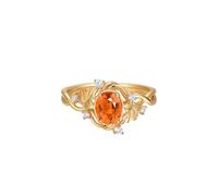 Stfery Bague de fiançailles en or jaune 9K/14K/18K pour femme, bague vintage en or véritable avec grenat mandarin 1 ct et diamants personnalisés, 5, Métal, Grenat mandarin Diamant