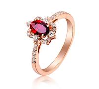 Stfery Bague de fiançailles en or rose 18 carats sertie d'un rubis ovale de 0,5 carat et de diamants sertis pavé, 8, Métal, Aucune pierre précieuse