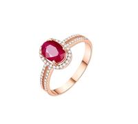 Stfery Bague de fiançailles en or rose 9 K/14 K/18 carats en ru réé, élégante bague ovale à double rangée pavée pour femme, alliances en or avec ru t moissanites cultivés en laboratoire 1 ct