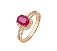 Stfery Bague de fiançailles en or rose 9K/14K/18K pour femme, élégante bague de fiançailles ovale double bande en or avec rubis naturel 1 ct et diamants pavés personnalisés, 7.5, Métal, Ru iamant