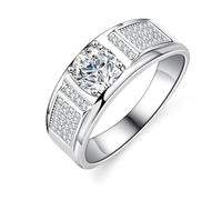 Stfery Bague de Fiançailles Or Homme 18K, Anneau Incrusté de Moissanite 1ct, Bague Chevalière en Or Blanc 750 Taille 53