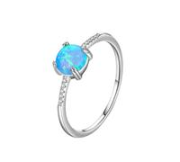 Stfery Bague de fiançailles pour femme - 6 x 6 mm - Taille ronde - Bleu opale - Or blanc 14 carats - 45 (14,3) - 62 (19,7)