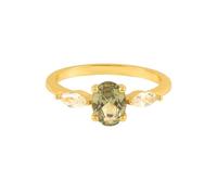 Stfery Bague de fiançailles vintage en or jaune 9 K/14 carats avec triple pierre précieuse en or véritable, tourmaline verte pour femme, 5, Or jaune 9 carats, Tourmaline