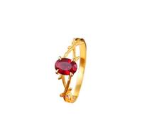Stfery Bague de fiançailles vintage en or jaune 9 K/14 K/18 carats avec rubis ovale 1 ct cultivé en laboratoire et moissanite, 6, Métal, Moissanite Rubis cultivés en laboratoire Moissanite