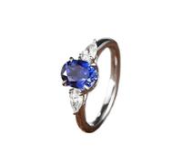 Stfery Bague de mariage élégante en or blanc 9 K/14 K/18 carats avec trois pierres en or véritable pour femme, bague de fiançailles avec saphir de laboratoire 1,5 ct et moissanite Taille 47-65, 60