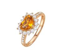 Stfery Bague de mariage en or 9K/14K/18K, bague de cocktail classique en forme de cœur pour femme, bague d'anniversaire en or rose avec citrine 1 ct et diamants pavés personnalisés, 8, Métal, Citrine