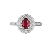 Stfery Bague de mariage en or 9K/14K/18K en rubis créé, bague de cocktail de luxe pavé avec rubis ovale 1 ct et moissanite en or blanc personnalisé, 6, Métal, Moissanite Rubis cultivés en laboratoire