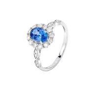 Stfery Bague de mariage en or 9K/14K/18K pour elle, bague élégante fleur infini bague de promesse en or blanc avec saphir naturel ovale 0,9 ct et pavé de diamants personnalisés, 5.5, Métal, Saphir