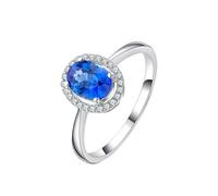 Stfery Bague de mariage en or blanc 9 K/14 K/18 carats avec saphir naturel 1 ct et diamants pavés en or personnalisé, 5, Métal, Saphir Diamant