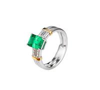 Stfery Bague de mariage en or blanc 9 K/14 K/18 carats - Double bande rectangulaire - Bague de demande en or véritable - Avec émeraude de laboratoire 1,5 ct et moissanite - Taille 47 à 65, 62 (19.7
