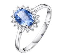 Stfery Bague de mariage en or blanc 9K/14K/18K pour femme, bague classique en or avec saphir naturel ovale 1 ct et diamants pavés personnalisés, 8, Métal, Saphir Diamant