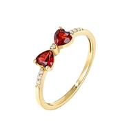 Stfery Bague de mariage en or jaune 9 K/14 K/18 carats, élégante, en forme de cœur, avec nœud en forme de cœur, bague en or véritable, alliances avec grenat 0,4 ct et diamant taille 47-65, 58 (18,5
