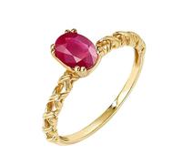 Stfery Bague de mariage en or jaune 9 K/14 K/18 carats pour femme, bague de fiançailles vintage tressée en or véritable avec rubis naturel ovale 0,7 ct personnalisé, 8, Métal, Rubis