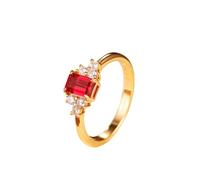 Stfery Bague de mariage en or jaune 9K/14K/18K en rubis créé, bague de fiançailles rectangulaire classique pour femme avec rubis cultivé en laboratoire 0,7 ct et or moissanite personnalisé, 6, Métal