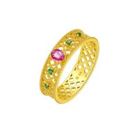 Stfery Bague de mariage en or jaune 9K/14K/18K pour elle, bague d'anniversaire vintage en or avec rubis naturel ovale et émeraude personnalisée, 4, Métal, Rubis Émeraude