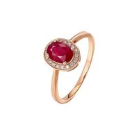 Stfery Bague de mariage en or rose 9K/14K/18K pour femme, bague de fiançailles ovale classique en or avec rubis naturel 0,9 ct et diamants personnalisés, 6, Métal, Rubis Diamant