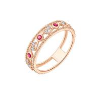 Stfery Bague de mariage en or rose 9K/14K/18K pour femme, bague de fiançailles vintage ajourée en or avec rubis naturel et diamants personnalisés, 7.5, Métal, Rubis Diamant