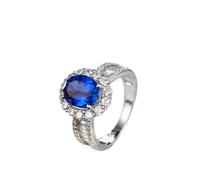 Stfery Bague de promesse en or 9 K/14 K/18 carats en saphir créé, bague de cocktail classique avec fleur classique pour elle, alliances en or blanc avec 4 griffes 2 carats ovales de saphir cultivé en