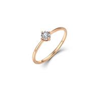 Stfery Bague de promesse en or 9 K/14 K/18 carats pour femme, bague solitaire simple en or rose avec diamant naturel rond à 4 griffes 0,05 ct personnalisé, 10.5, Métal, Diamant