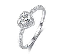 Stfery Bague de promesse en or blanc 18 carats avec cœur pavé et moissanite personnalisée pour femme, 6.5, Métal, Moissanite