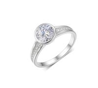 Stfery Bague de promesse en or blanc 18 carats avec lunette en moissanite personnalisée pour femme, 7, Métal, Moissanite